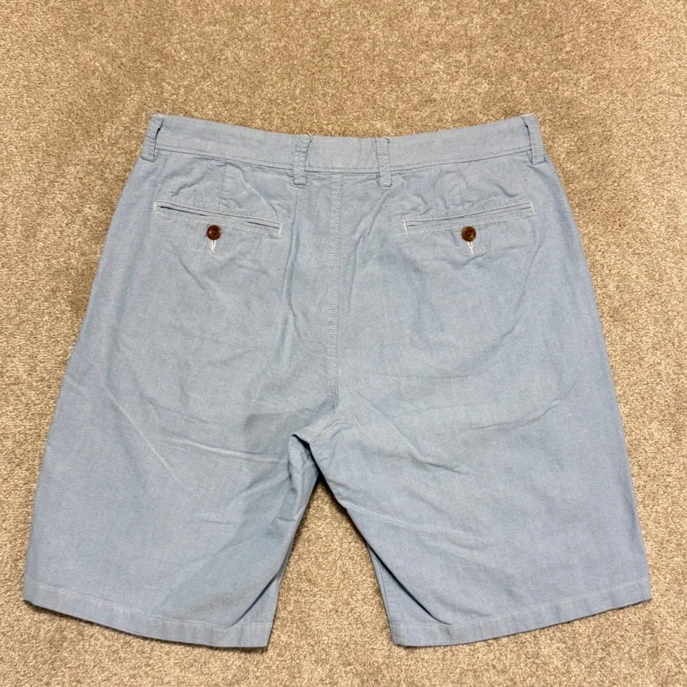 J.Crew Linen Blend Shorts Men 33 Light Blue Oxford Chino Flat Front 10.5‎ In